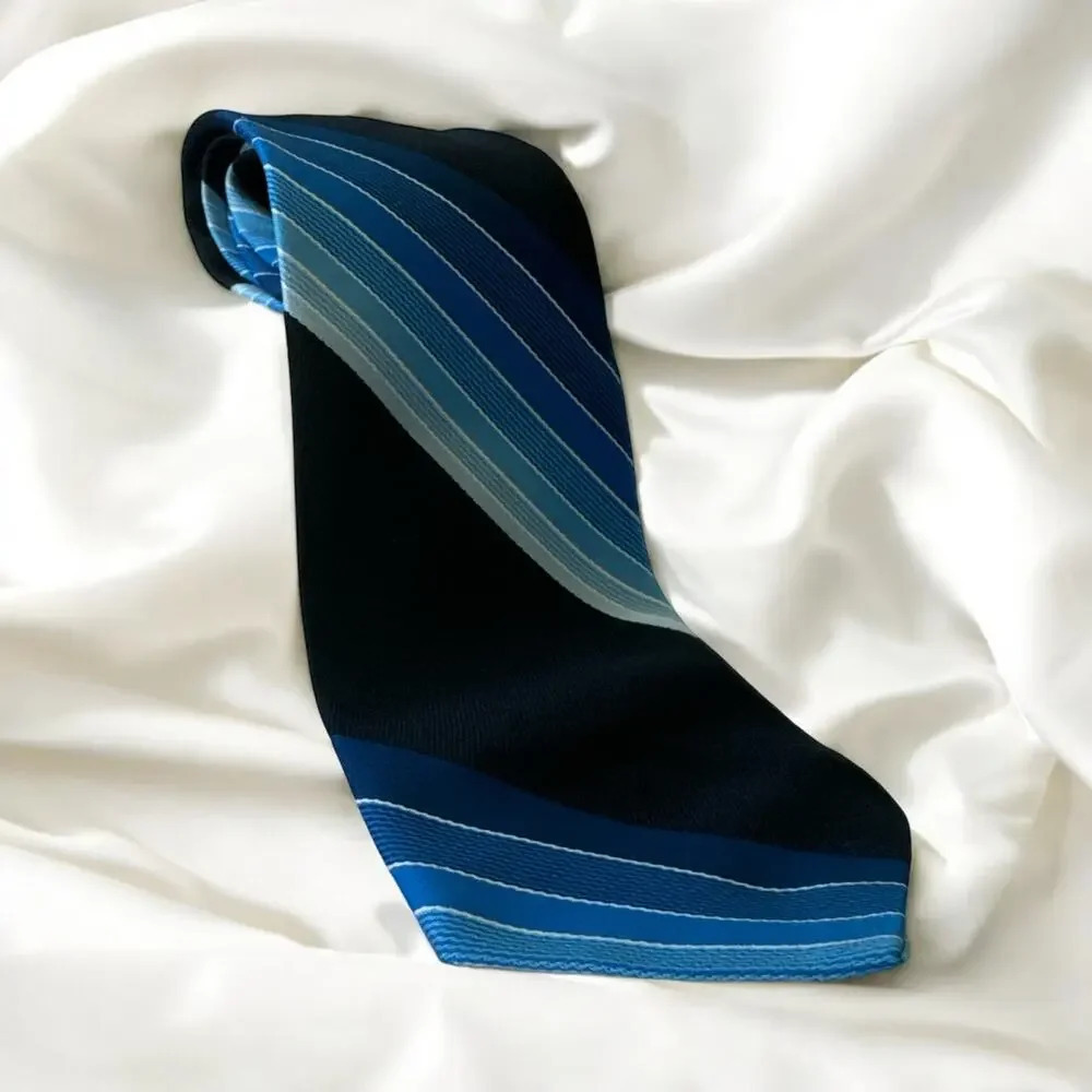 HABAND Vintage Men’s Blue Striped Necktie, Various Shades of Blue Tie, Preppy